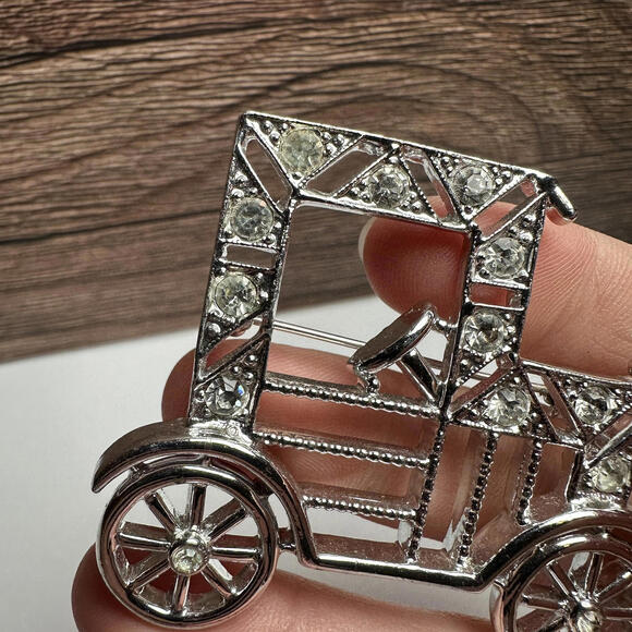 EMMONS Rhinestone Model T Retro Car Vehicle Brooch Pin Vintage Signed - Picture 4 of 10